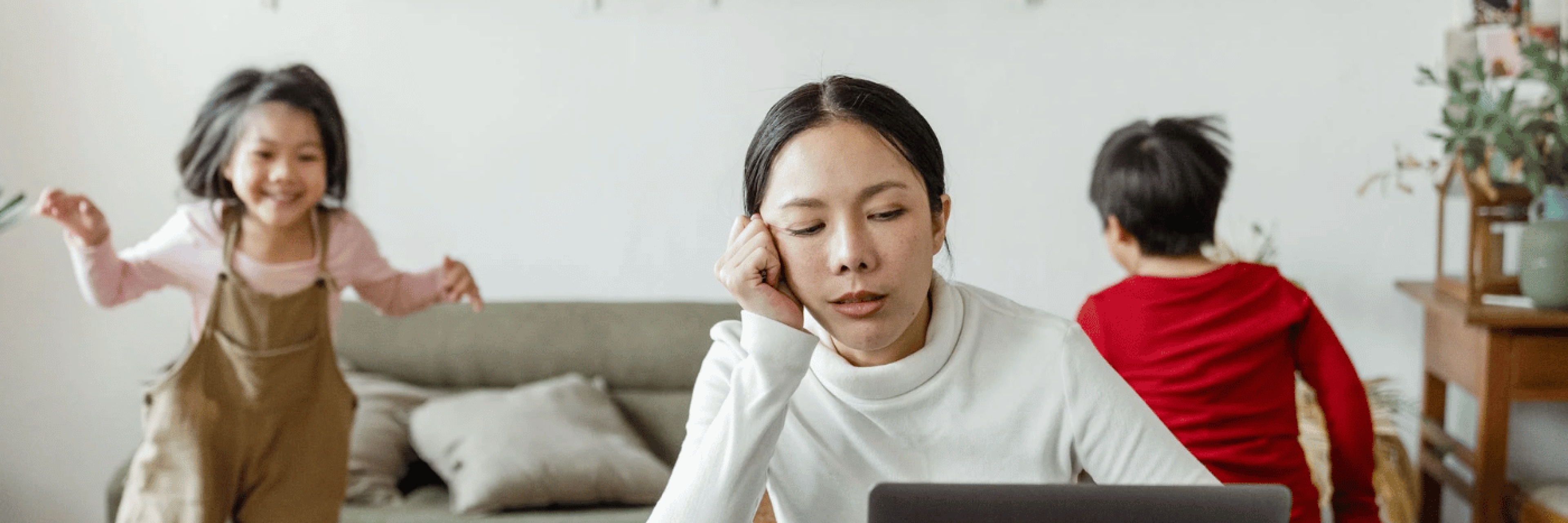 Stressed woman with kids